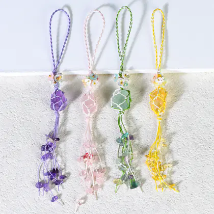 Raw Stone Woven Keychain Bag Charm