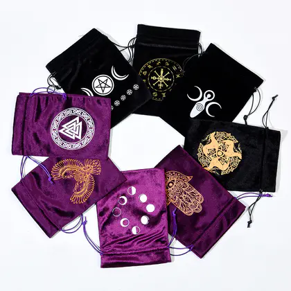Tarot Card Storage Pouch, Divination Bag, Black/Purple Soft Velvet Drawstring Bag