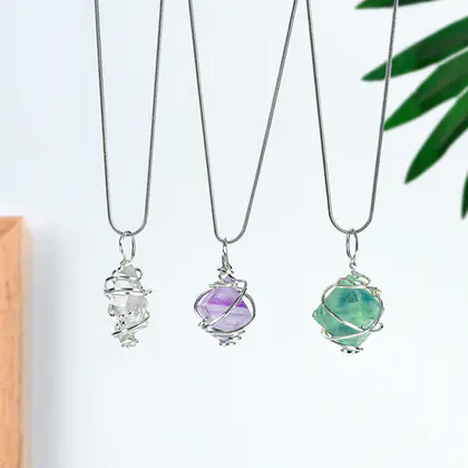 Handmade Wire-wrapped Fluorite & Herkimer Diamond Pendant