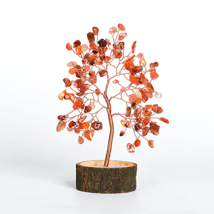 Crystal Tree with Solid Wood Base (Multi-color) Chip Stone, Home Office Decor