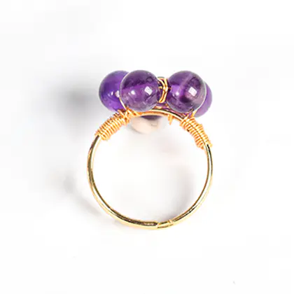 Flower Bead Ring (Multi-color) Natural Crystal Raw Stone, Wire-wrapped, Best Seller