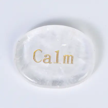 Clear Quartz Engraved Thumb Stone, Lettered 'calm', Oval Worry Stone for Stress Relief
