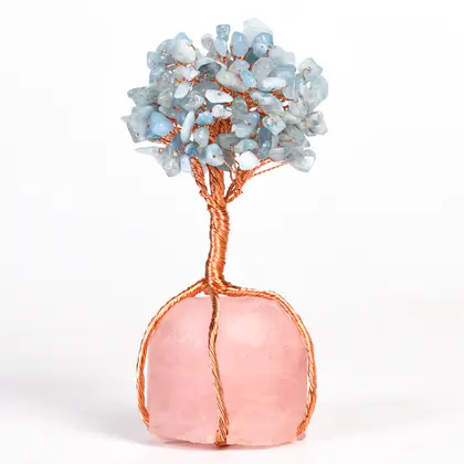 Rose Quartz Base Wire-wrapped Crystal Tree (Multi-color) Amethyst, Home Office Desktop Decor