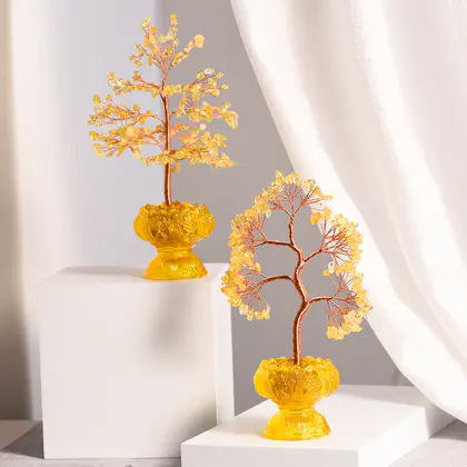 Eight Auspicious Symbols Glazed Base Ornament with Citrine Tree