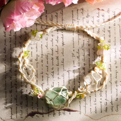 Vine Woven Cord Bracelet, Green Fluorite, Citrine & Herkimer Diamond