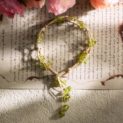 Four Seasons Chip Net Woven Bracelet, Clear Quartz, Strawberry Quartz & Peridot