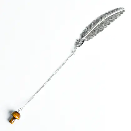 Mushroom Pendant Feather Bookmark (Multi-color) Natural Crystal, Amethyst Cluster, Creative Gift