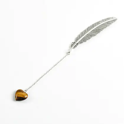 Heart Pendant Feather Bookmark (Multi-color) Natural Crystal, Amethyst Cluster, Creative Gift