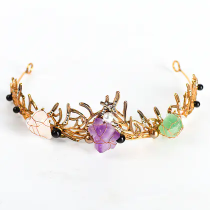 Princess Gem Crown Headband, Crystal Fairy Cartoon Cute Slim Crown Headwear for Girls