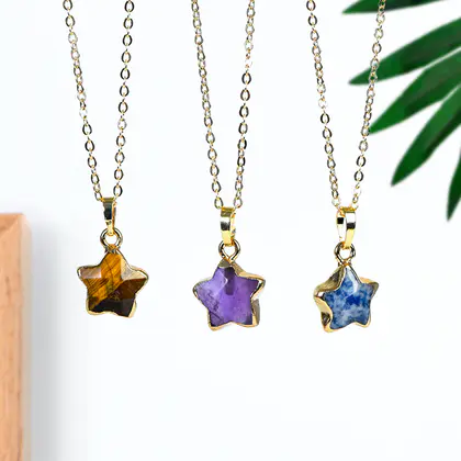 12mm Pentagram Gold Plated Pendant Cross-border Fine Natural Crystal Star Shape Gold Plated Pendant Irregular Crystal Necklace Accessories Wholesale