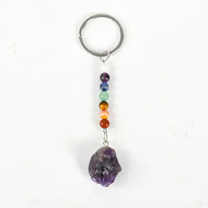 Chakra Bead Raw Stone Pendant Keychain, Best Seller, Mixed Crystals, Colorful