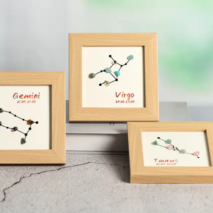 12 Zodiac Crystal Chips Decorative Photo Frame, Raw Stone Frame, Housewarming Gift