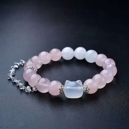 [Design] Pink Crystal Snowflake Ghost Cat Single Ring Bracelet