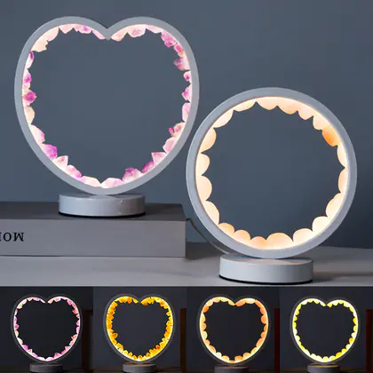 Crystal Stone Night Light (Multi-color) Natural Raw Crystal Colorful, Heart Shape, Ambiance Light