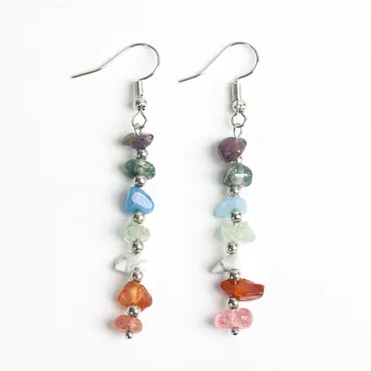Seven Chakra Crushed Stone Long Strip Earrings Hot Selling Natural Crystal Mix Colorful Crushed Stone Earrings Creative Simple Handmade Earrings for Women