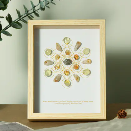 Metatron Crystal Grid Painting, Wire-wrapped Citrine Bars Frame