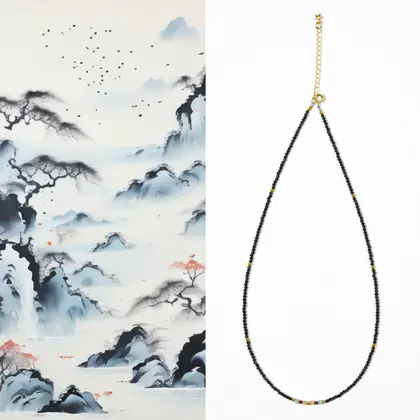 [Design] Black onyx faceted necklace collarbone chain