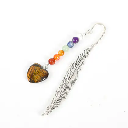 Crystal Chakra Bead Heart Pendant Feather Bookmark, Natural Crystal, Creative Gift