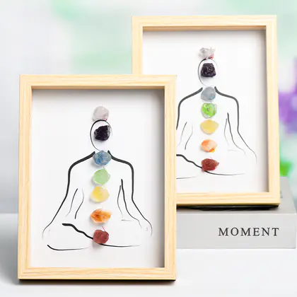 Classic Raw 7 Chakra Photo Frame (Lighted Edition) Colorful Raw Crystals, Housewarming Gift