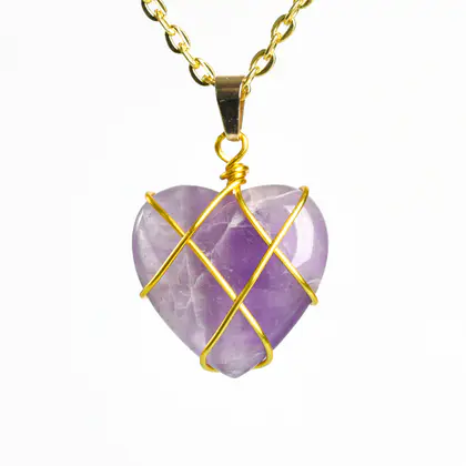 Chain Heart Wire-wrapped Pendant (Multi-color) Best Seller, Rose Quartz, Simple Necklace