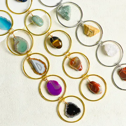 Seven Chakra Pendant Raw Stone Rolling Stone Agate Piece