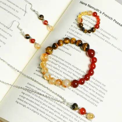 12 Zodiac Round Bead Bracelet Pendant Ring Earrings Set