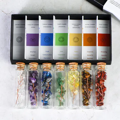 Chakra Tree of Life Set Colorful Crystal Crushed Stone Drift Bottle