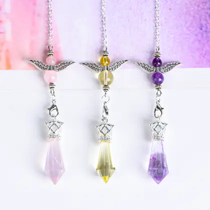 Natural Crystal Angel Pendulum Pendant, New Arrival, 12-facet Cone