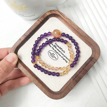 [Design] Amethyst Yellow Crystal Double Ring Bracelet BAC1262