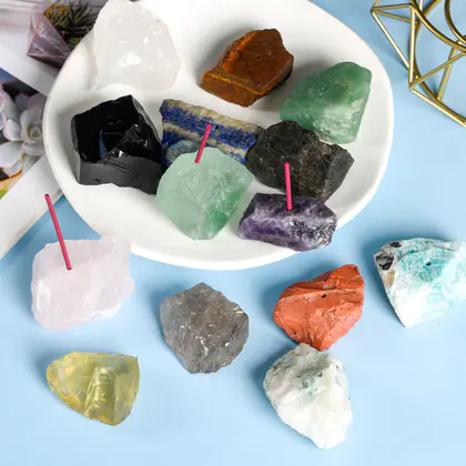 Raw Crystal Incense Holder (Multi-color) Pink/Purple/White Blocks, Burner Base