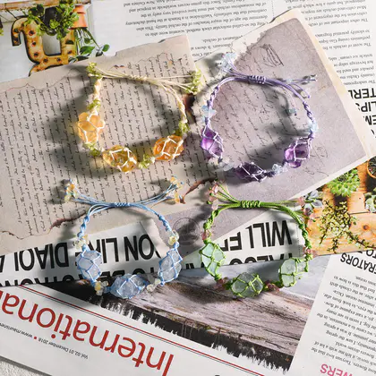 [Design] Three Raw Stone Hand Woven Bracelets Bracelet Cord