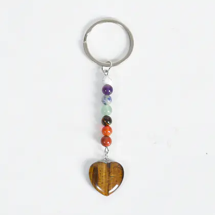 Chakra Bead Heart Pendant Keychain (Multi-color) Best Seller, Mixed Crystals