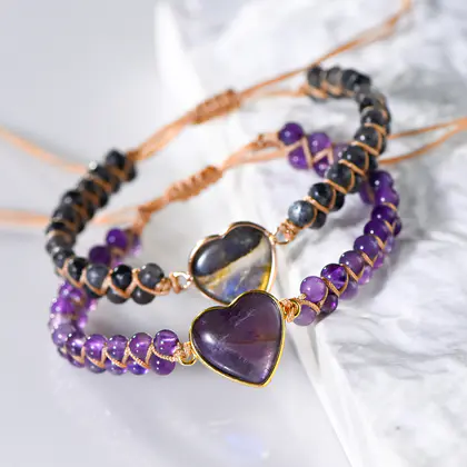 Heart Woven Bead Bracelet, Amethyst & Labradorite