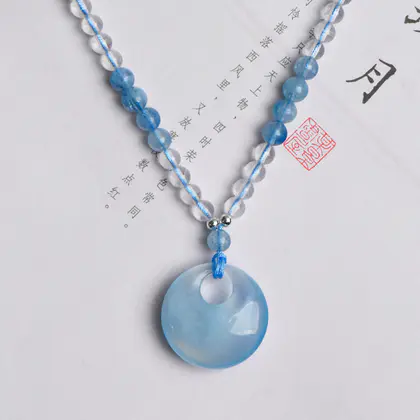 [Design] White Crystal Aquamarine Princess Buckle Necklace BBB100