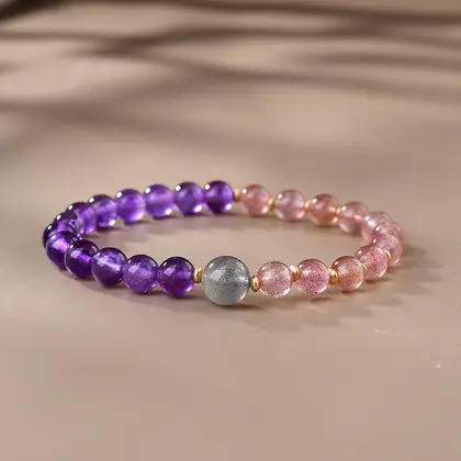 [Design] Amethyst Strawberry Crystal Grey Moonlight Single Ring Bracelet