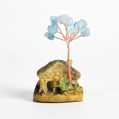 House-shaped Crystal Tree Ornament (Multi-color) Chip Stone, White House, Home Office Decor