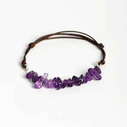 Chip Stone Leather Cord Bracelet, Best Seller, Mixed Chips, Handmade, Rose Quartz