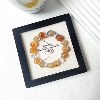 [Design] Yellow Tower Crystal Golden Hair Crystal Red Rubber Flower Fortune Bracelet BAC1218
