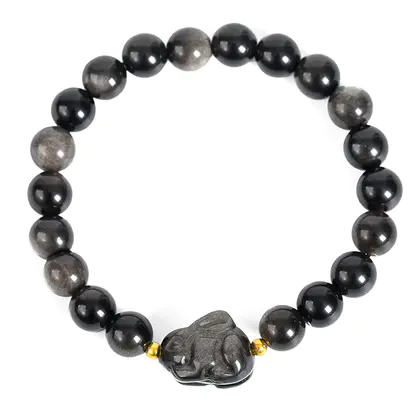 Silver Obsidian Multi-element Bracelet, Planet Beads, Cute Cat, Couples Style