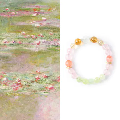 [Design] Monet water lily bracelet - pink crystal grape stone