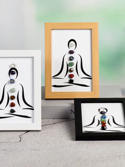 Seven Chakra Crystal Decorative Picture Frame Raw Stone Crystal Photo Frame Swing Table Wholesale Relocation New Residence Wooden Picture Frame Home Ornaments
