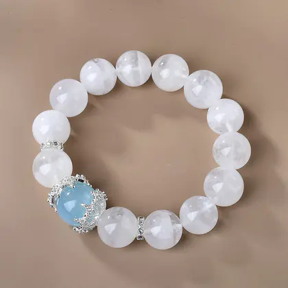 [Design] Natural transparent white ghost bracelet with aquamarine