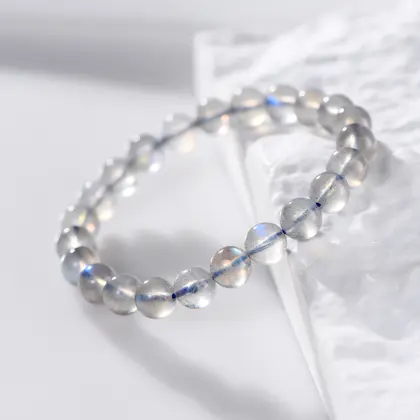 [Plain Circle] Grey Moonlight Single Circle Bracelet Natural Grey Moonstone Bracelet Transfer Beads Bracelet Crystal Wristlet Simple Accessories Women's Gift