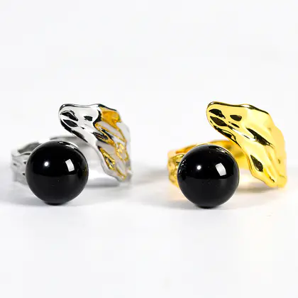Half-drill Leaf-shaped Ring (Multi-color) Natural Crystal Bead, Wire-wrapped, Best Seller